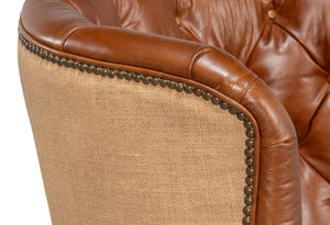 Sarreid Welsh Leather & Jute Chair - Vintage Havana Design, Eco-friendly Materials, Stylish Comfort For Any Space Brown  29731