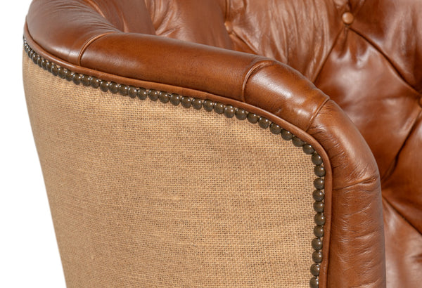 Sarreid Welsh Leather & Jute Chair - Vintage Havana Design, Eco-friendly Materials, Stylish Comfort For Any Space Brown  29731