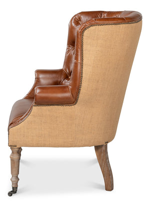 Sarreid Welsh Leather & Jute Chair - Vintage Havana Design, Eco-friendly Materials, Stylish Comfort For Any Space Brown  29731