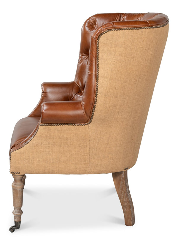 Sarreid Welsh Leather & Jute Chair - Vintage Havana Design, Eco-friendly Materials, Stylish Comfort For Any Space Brown  29731