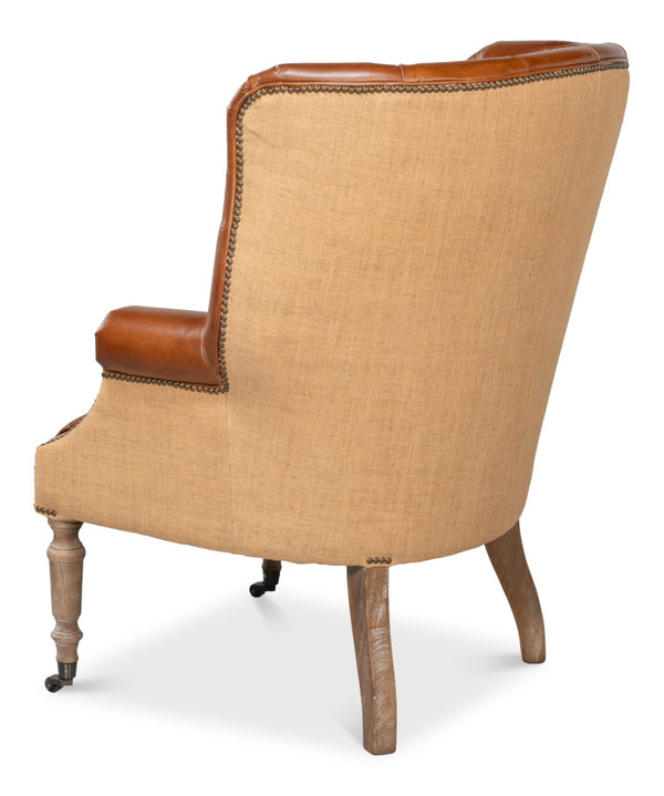 Sarreid Welsh Leather & Jute Chair - Vintage Havana Design, Eco-friendly Materials, Stylish Comfort For Any Space Brown  29731