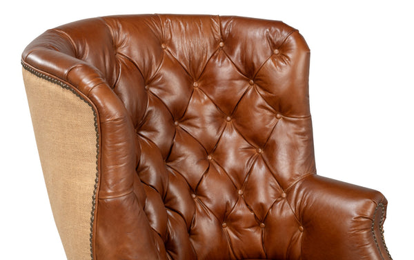 Sarreid Welsh Leather & Jute Chair - Vintage Havana Design, Eco-friendly Materials, Stylish Comfort For Any Space Brown  29731