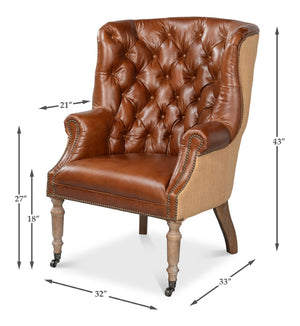 Sarreid Welsh Leather & Jute Chair - Vintage Havana Design, Eco-friendly Materials, Stylish Comfort For Any Space Brown  29731