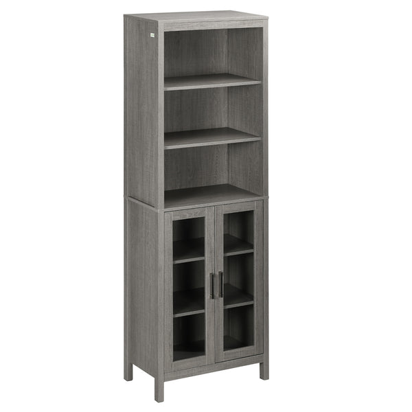 English Elm Kleankin Tall Bathroom Storage Cabinet With Glass Doors, 3 Tier Shelving, Modern Grey Wood Finish W2225P229530