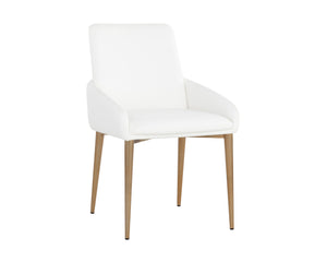 Sunpan Carlo Dining Armchair - Stylish Faux Leather Seat with Curved Armrests and Durable Iron Legs Gold / Dillon Snow