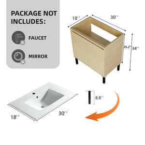 English Elm 075 Floating Wall Mounted Bathroom Vanity Cabinet with Soft Close Drawers Matte Finish W3520P349562