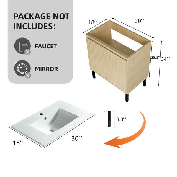 English Elm 075 Floating Wall Mounted Bathroom Vanity Cabinet with Soft Close Drawers Matte Finish W3520P349562