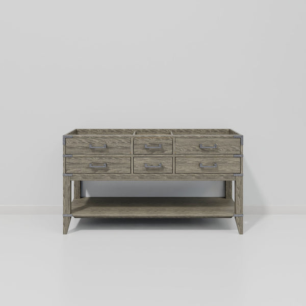 English Elm Grey Oak Double Bath Vanity - Modern 60-Inch W Storage Solution With Soft-Close Drawers & More! B2731P260263