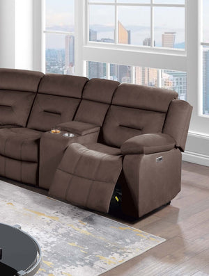English Elm Contemporary Power Reclining Sectional Velvet Tufted Five Seat Living Room Set Chocolate B011S02153