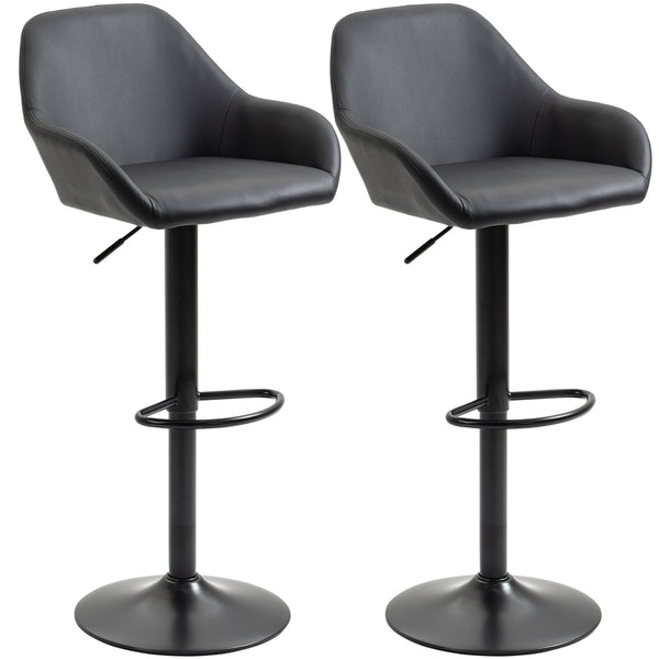 English Elm Homcom Modern Adjustable Bar Stools Set Of 2, Swivel Pu Leather With Footrest For Kitchen & Dining W2225P217149