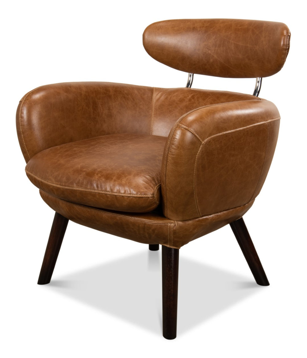Sarreid Sinclair Arm Chair - Luxurious Cuba Brown Leather With Sturdy Wood Frame For Elegant Living Spaces Brown  29757