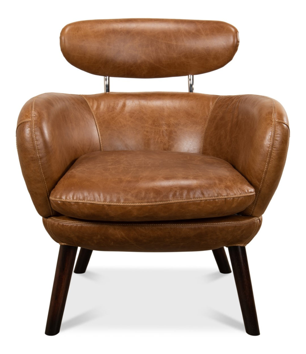 Sarreid Sinclair Arm Chair - Luxurious Cuba Brown Leather With Sturdy Wood Frame For Elegant Living Spaces Brown  29757