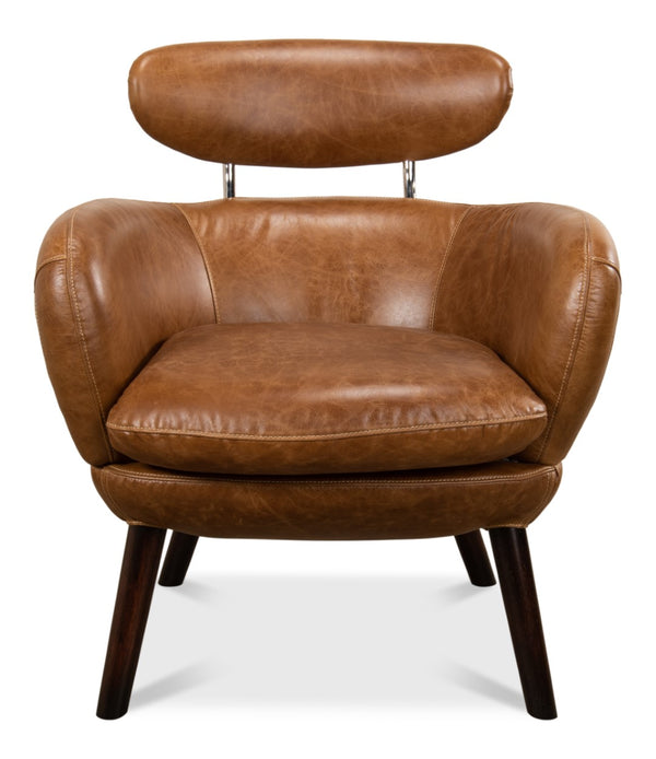 Sarreid Sinclair Arm Chair - Luxurious Cuba Brown Leather With Sturdy Wood Frame For Elegant Living Spaces Brown  29757