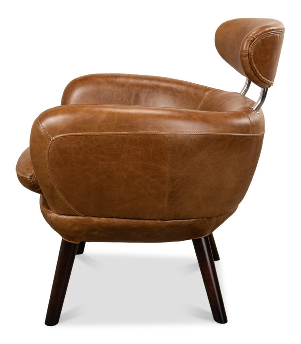 Sarreid Sinclair Arm Chair - Luxurious Cuba Brown Leather With Sturdy Wood Frame For Elegant Living Spaces Brown  29757