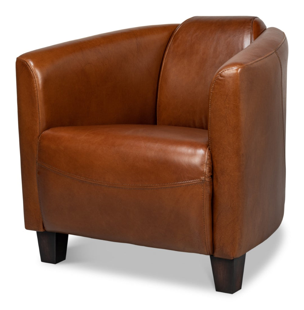 Sarreid Mandy Arm Chair - Vintage Havana Leather With Elegant Wood Frame For Timeless Home Decor Style Brown  29760