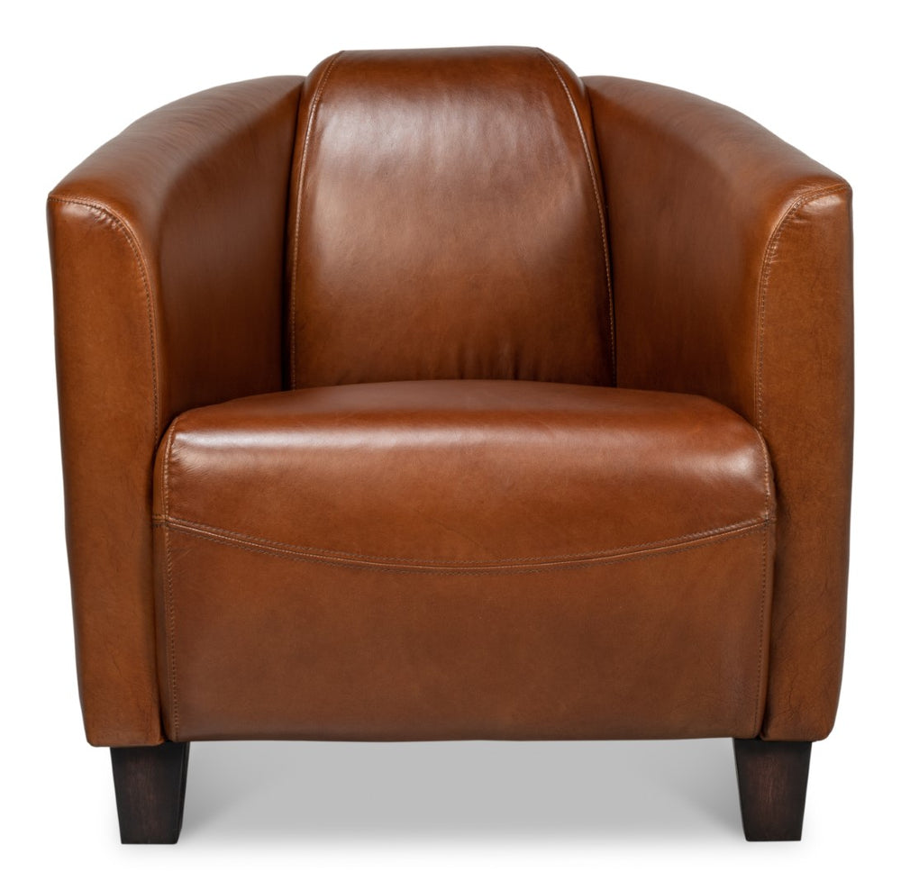 Sarreid Mandy Arm Chair - Vintage Havana Leather With Elegant Wood Frame For Timeless Home Decor Style Brown  29760