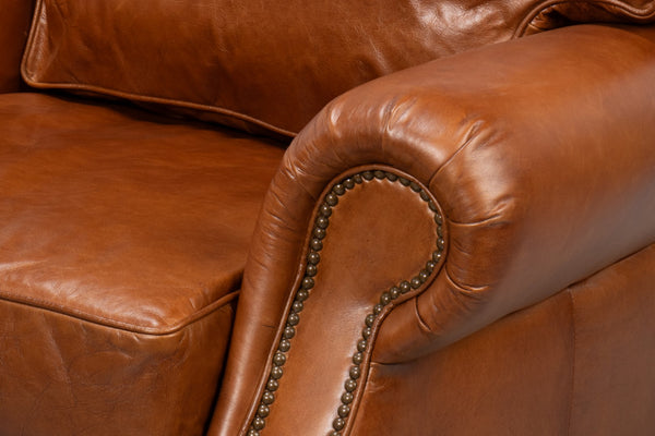 Sarreid Papa's Chair - Vintage Havana Leather With Elegant Nailhead Trim For A Timeless Home Accent Brown  29761