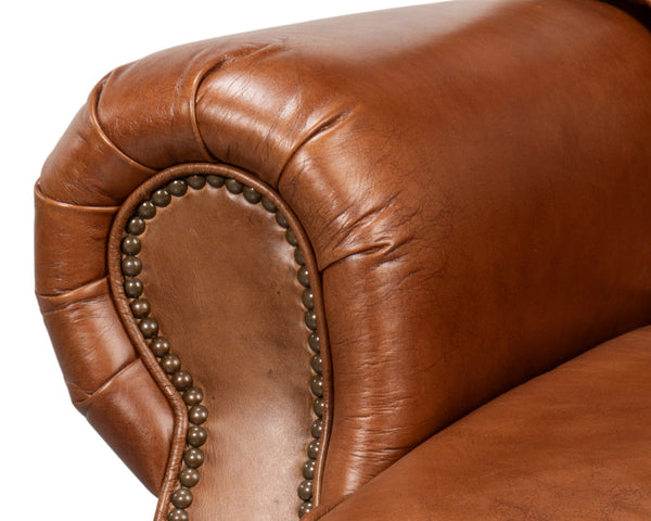 Sarreid Papa's Chair - Vintage Havana Leather With Elegant Nailhead Trim For A Timeless Home Accent Brown  29761