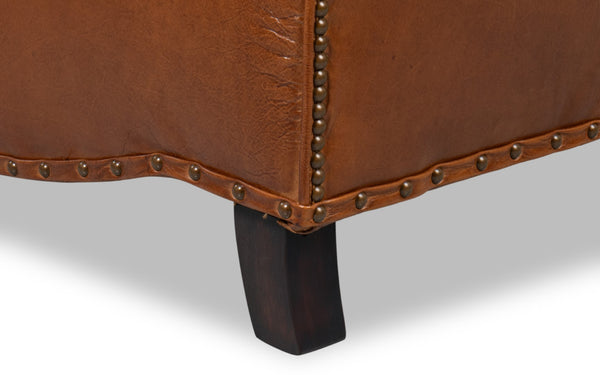 Sarreid Papa's Chair - Vintage Havana Leather With Elegant Nailhead Trim For A Timeless Home Accent Brown  29761