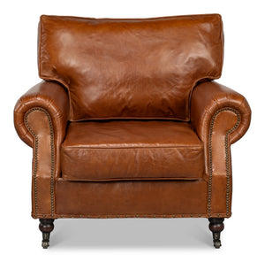 Sarreid Papa's Chair - Vintage Havana Leather With Elegant Nailhead Trim For A Timeless Home Accent Brown  29761