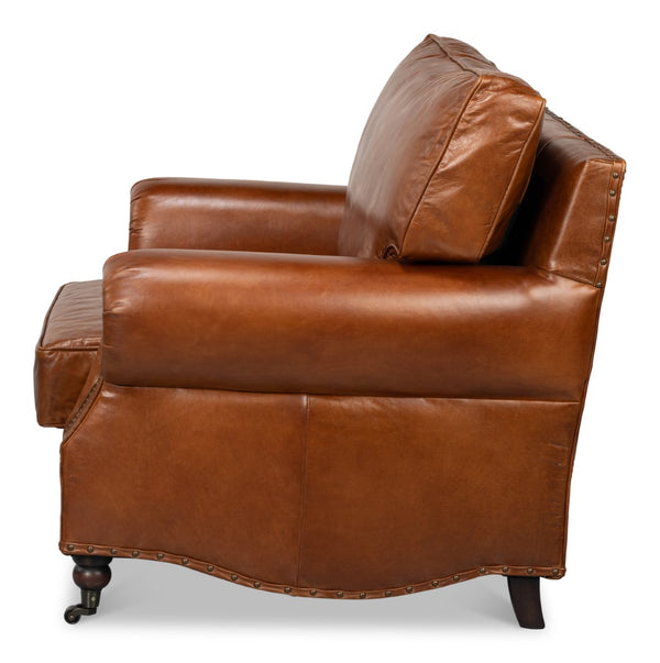 Sarreid Papa's Chair - Vintage Havana Leather With Elegant Nailhead Trim For A Timeless Home Accent Brown  29761