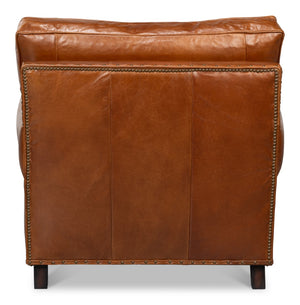 Sarreid Papa's Chair - Vintage Havana Leather With Elegant Nailhead Trim For A Timeless Home Accent Brown  29761