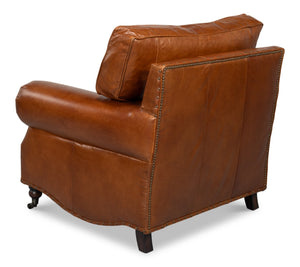 Sarreid Papa's Chair - Vintage Havana Leather With Elegant Nailhead Trim For A Timeless Home Accent Brown  29761