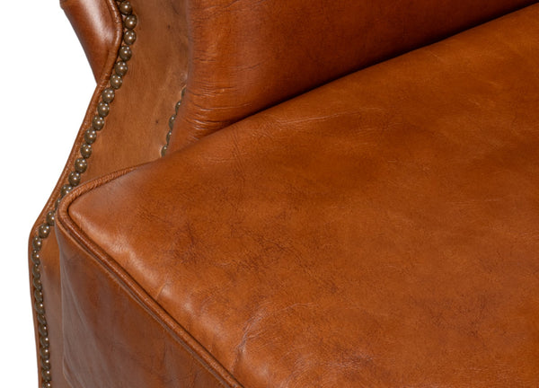 Sarreid Papa's Chair - Vintage Havana Leather With Elegant Nailhead Trim For A Timeless Home Accent Brown  29761