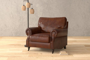 Sarreid Papa's Chair - Vintage Havana Leather With Elegant Nailhead Trim For A Timeless Home Accent Brown  29761