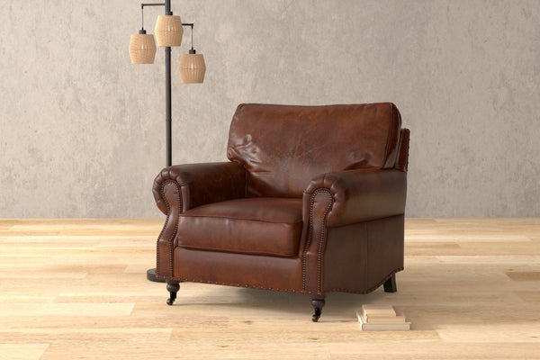 Sarreid Papa's Chair - Vintage Havana Leather With Elegant Nailhead Trim For A Timeless Home Accent Brown  29761