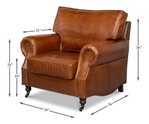 Sarreid Papa's Chair - Vintage Havana Leather With Elegant Nailhead Trim For A Timeless Home Accent Brown  29761