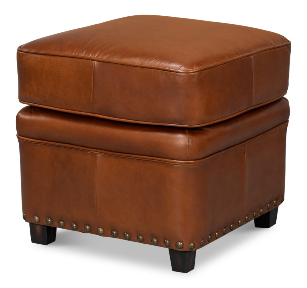 Sarreid Papa's Ottoman - Exquisite Vintage Havana Leather With Durable Wood Frame For Timeless Elegance Brown  29763