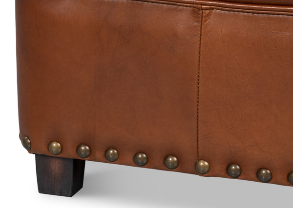 Sarreid Papa's Ottoman - Exquisite Vintage Havana Leather With Durable Wood Frame For Timeless Elegance Brown  29763