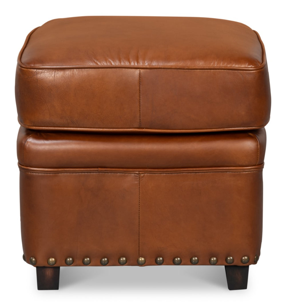 Sarreid Papa's Ottoman - Exquisite Vintage Havana Leather With Durable Wood Frame For Timeless Elegance Brown  29763