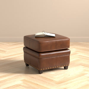 Sarreid Papa's Ottoman - Exquisite Vintage Havana Leather With Durable Wood Frame For Timeless Elegance Brown  29763
