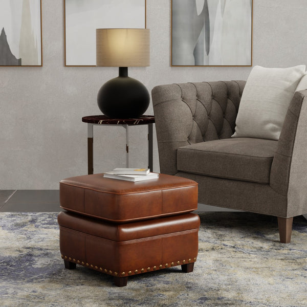 Sarreid Papa's Ottoman - Exquisite Vintage Havana Leather With Durable Wood Frame For Timeless Elegance Brown  29763