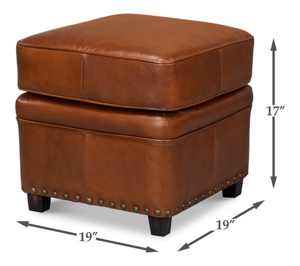 Sarreid Papa's Ottoman - Exquisite Vintage Havana Leather With Durable Wood Frame For Timeless Elegance Brown  29763