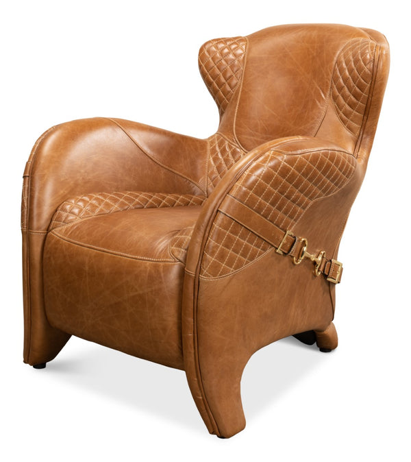 Sarreid Hera Arm Chair - Elegant Design With Top Grain Cuba Brown Leather And Durable Fabricated Frame Brown  29765