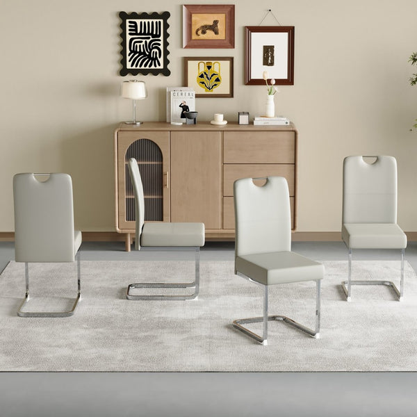 English Elm Set of 4 Gray Pu Leather Dining Chairs with Spring Cushion and Ergonomic Metal Frame W3226P345823