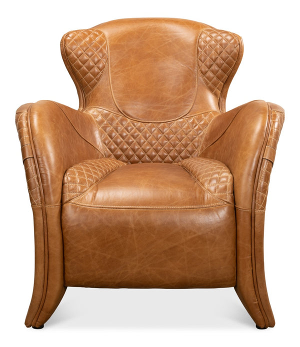 Sarreid Hera Arm Chair - Elegant Design With Top Grain Cuba Brown Leather And Durable Fabricated Frame Brown  29765