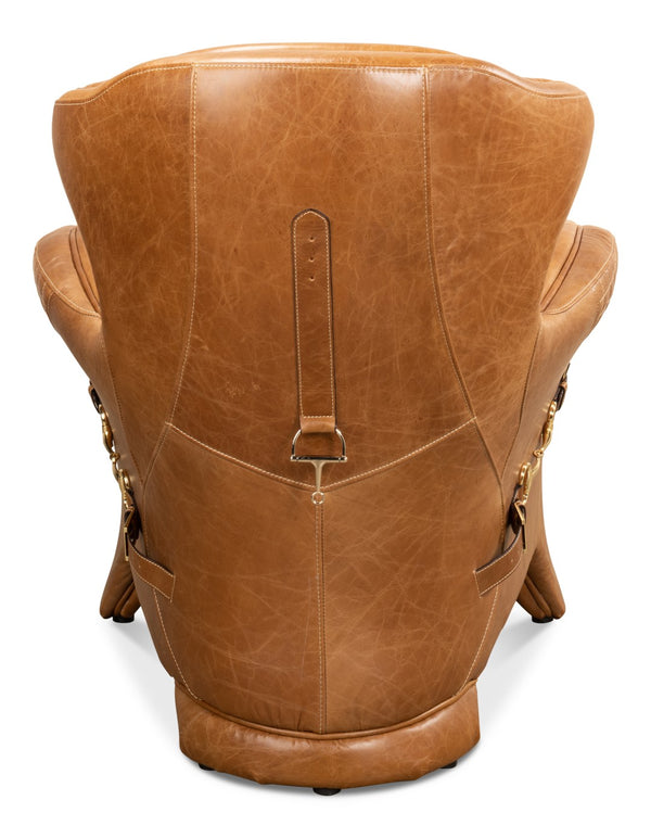 Sarreid Hera Arm Chair - Elegant Design With Top Grain Cuba Brown Leather And Durable Fabricated Frame Brown  29765