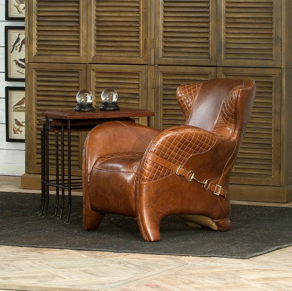 Sarreid Hera Arm Chair - Elegant Design With Top Grain Cuba Brown Leather And Durable Fabricated Frame Brown  29765