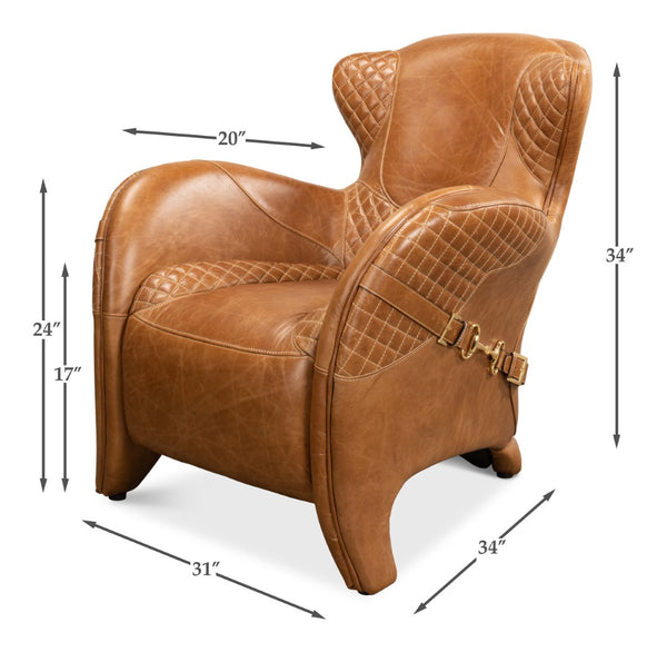 Sarreid Hera Arm Chair - Elegant Design With Top Grain Cuba Brown Leather And Durable Fabricated Frame Brown  29765