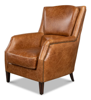Sarreid Baker Arm Chair - Luxurious Cuba Brown Leather With Elegant Wood Accents For Timeless Comfort Brown  29766