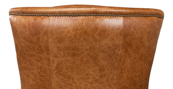 Sarreid Baker Arm Chair - Luxurious Cuba Brown Leather With Elegant Wood Accents For Timeless Comfort Brown  29766