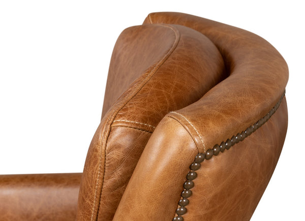 Sarreid Baker Arm Chair - Luxurious Cuba Brown Leather With Elegant Wood Accents For Timeless Comfort Brown  29766