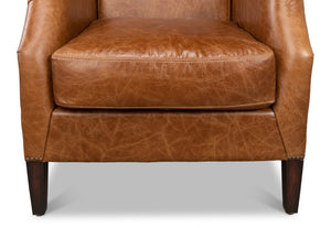 Sarreid Baker Arm Chair - Luxurious Cuba Brown Leather With Elegant Wood Accents For Timeless Comfort Brown  29766