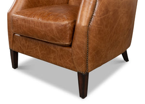 Sarreid Baker Arm Chair - Luxurious Cuba Brown Leather With Elegant Wood Accents For Timeless Comfort Brown  29766