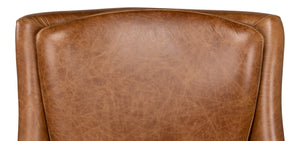 Sarreid Baker Arm Chair - Luxurious Cuba Brown Leather With Elegant Wood Accents For Timeless Comfort Brown  29766