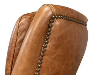 Sarreid Baker Arm Chair - Luxurious Cuba Brown Leather With Elegant Wood Accents For Timeless Comfort Brown  29766